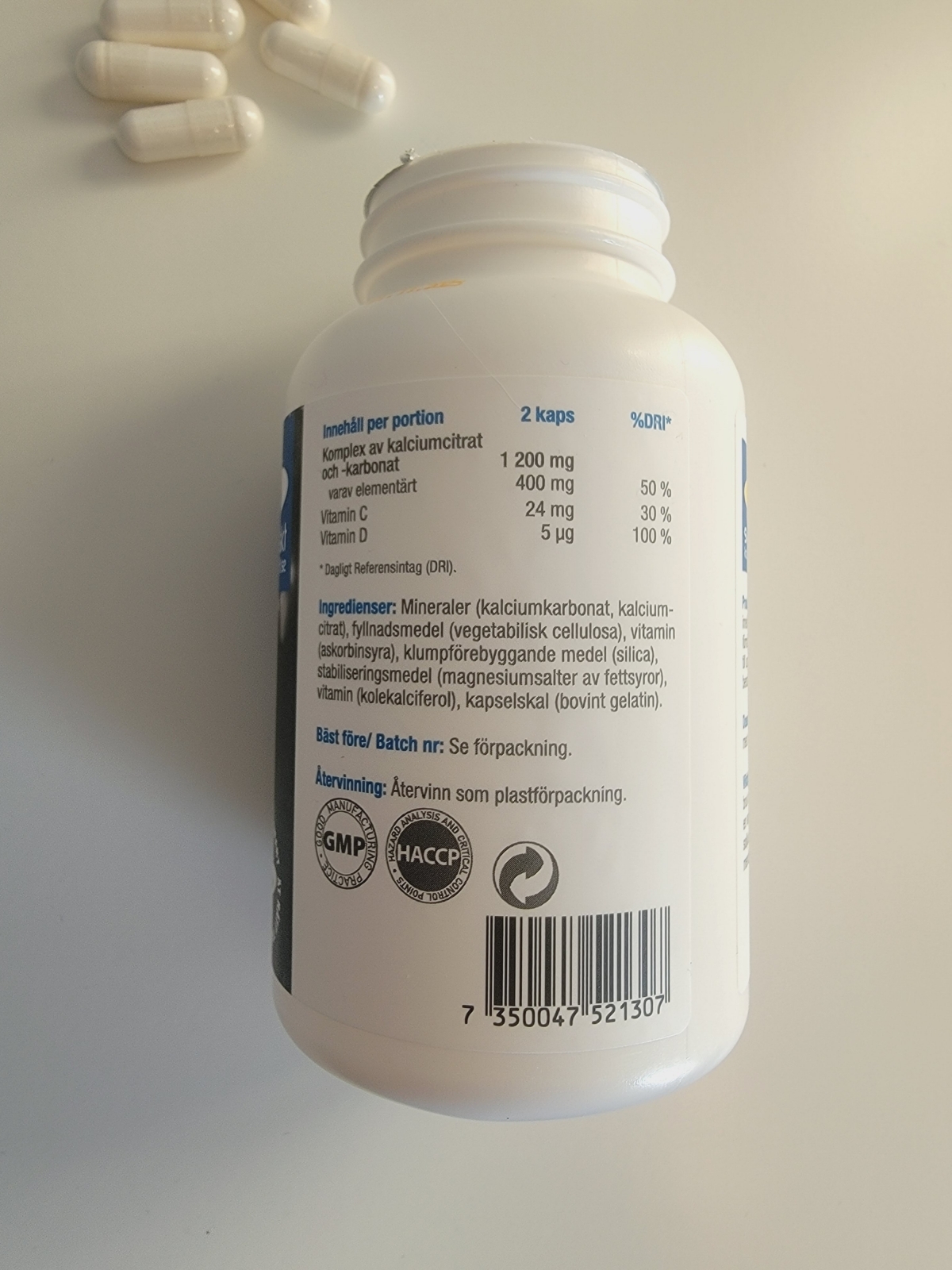 Innehållsdeklaration med komplex av kalciumcitrat och -karbonat på Core Calcium Complex+