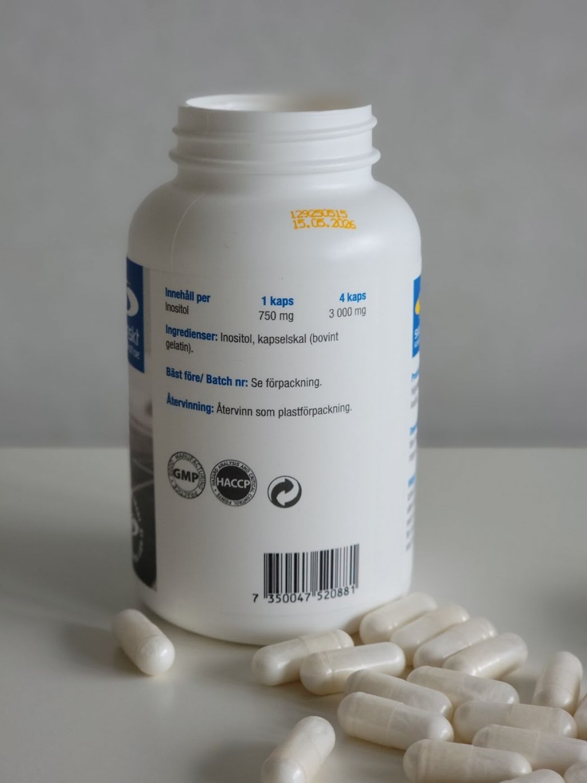 Diet Inositol baksida med innehåll 750 mg per kapsel