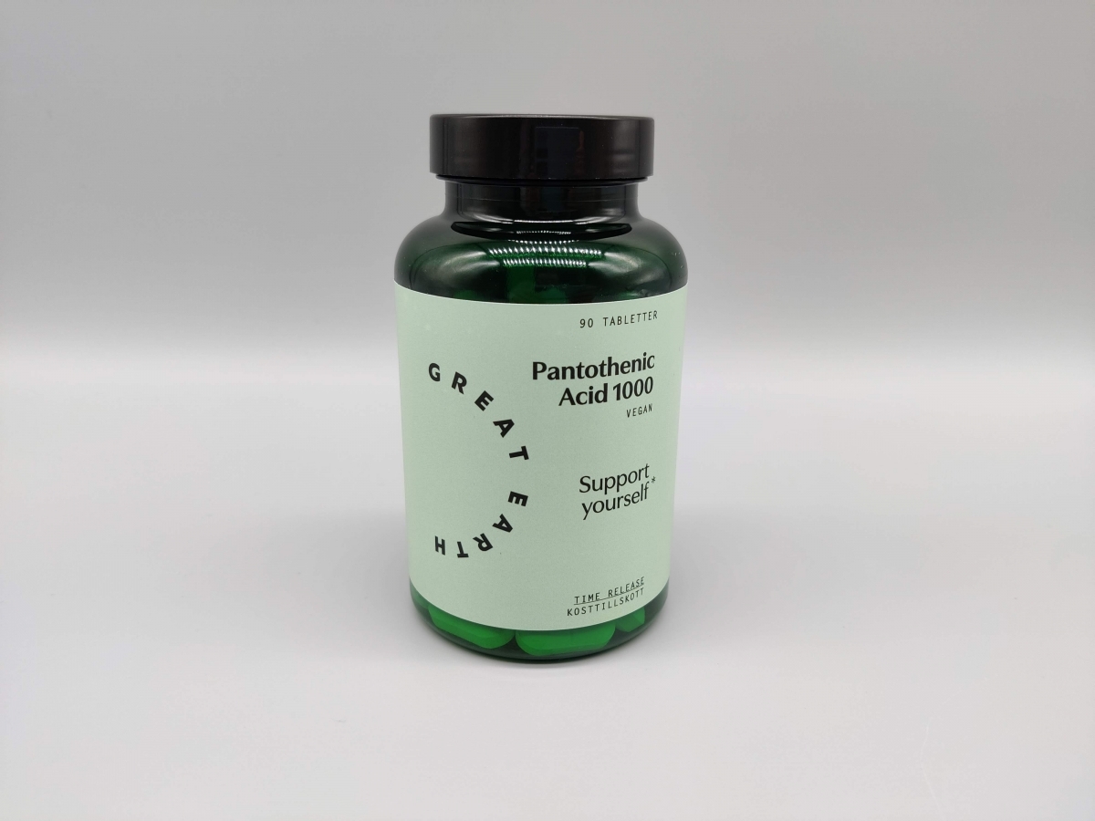 Framsidan av Great Earth Pantothenic Acid fotad i vår studio
