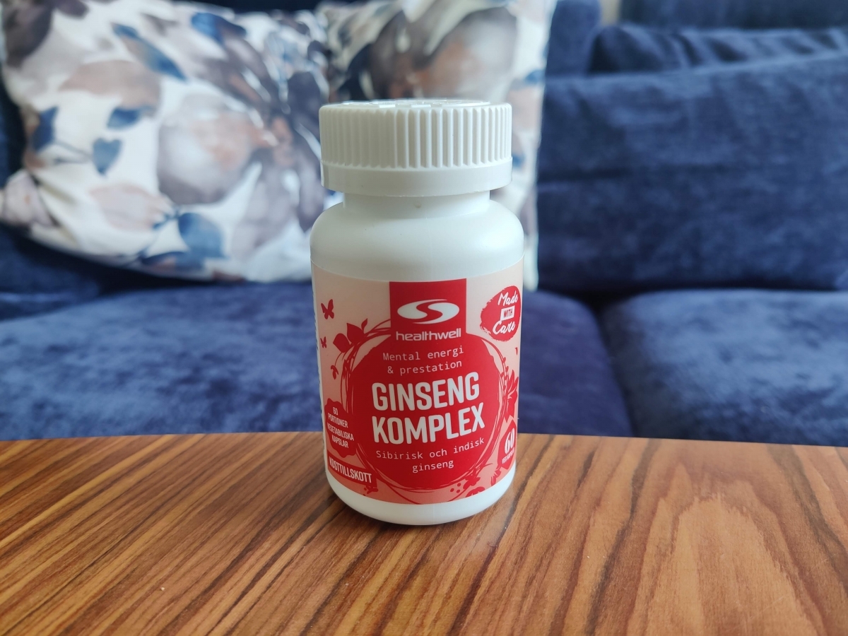 Healthwell Ginseng Komplex på soffbordet under vår långtestning