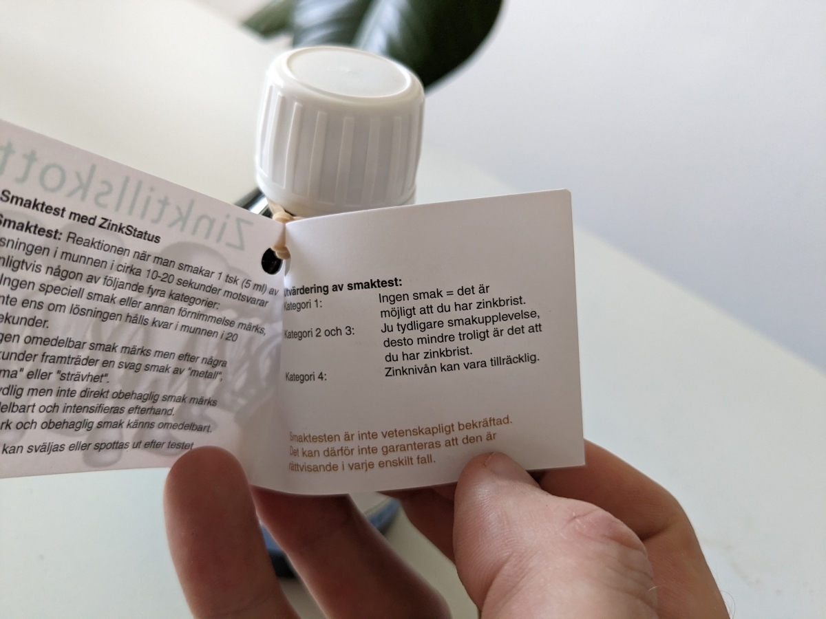 Närbild av utvärderingen i smaktest-häftet på ZinkStatus