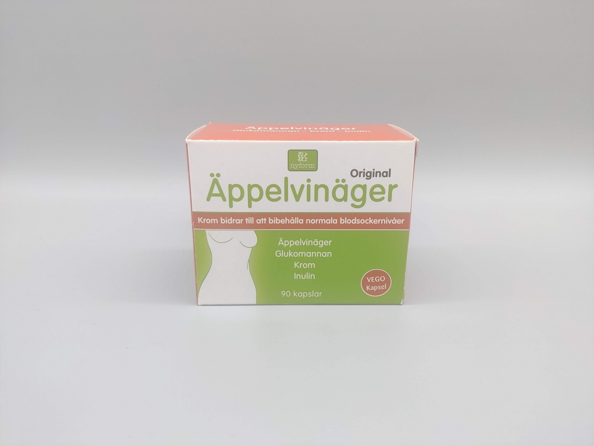 Produktbox mot vit bakgrund Nyform Äppelvinäger Krom egen bild