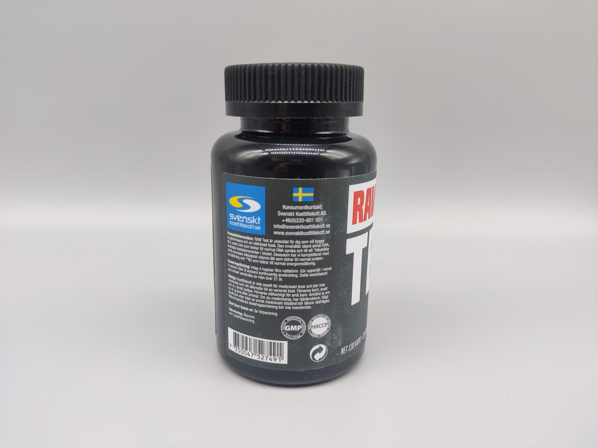 RAW Test med märkningar och kontaktinfo på etiketten, egen produktbild