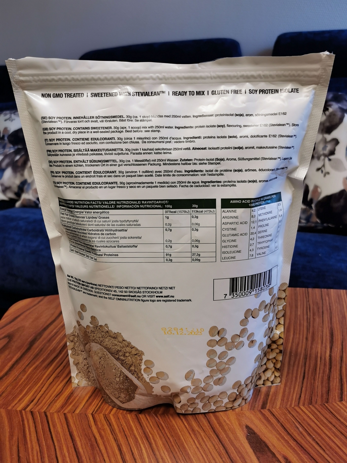 Self Omninutrition Soy Protein – baksida med näringsvärden och aminosyror