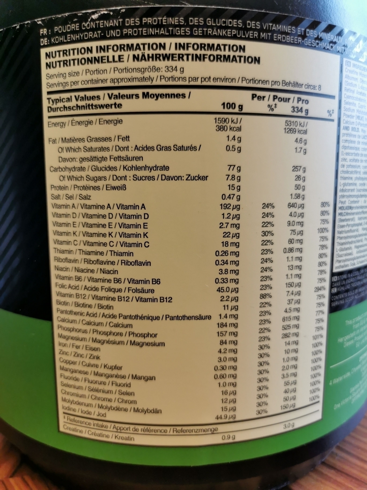 Serious Mass makronäring per portion 334 g, vårt foto